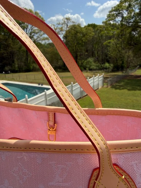 Fashion inspired Pink Canvas Tote Bag with Tan Trim - Picture 2 of 7